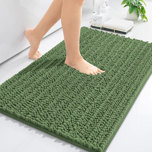 Arotive Luxury Chenille Bathroom Rug Mat, Extra Soft Thick Absorbent Shaggy Bath Rugs, Non-Slip Machine Wash Dry, Plush Bath Mats for Bathroom, Shower and Tub, 24x16, Olive Green