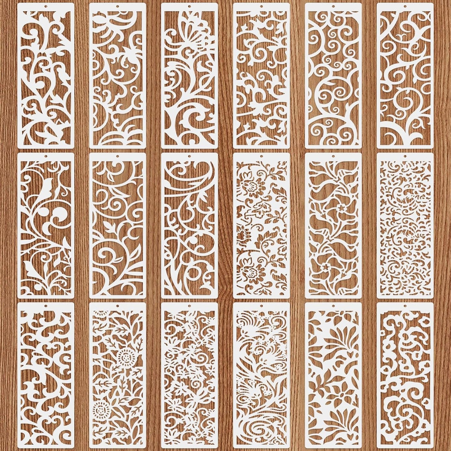 18 Pcs Large Flower Border Stencils for Painting, Reusable Plastic Leaf Cake Decorating Stencils for Baking, Hollowed Floral Edge Painting Templates for DIY Wood Wall Tile Furniture Canvas, 4" x 11.8"