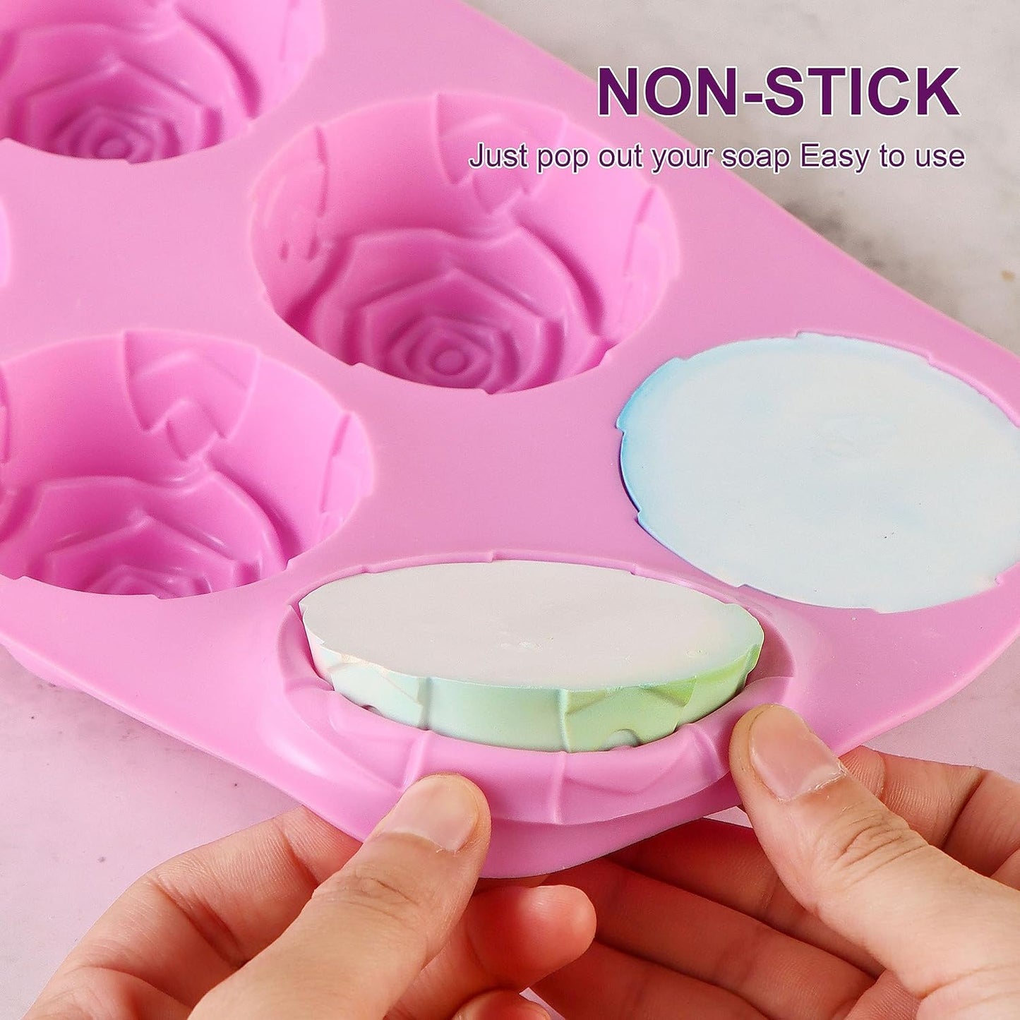 Rose Silicone Molds - 2 Pack Handmade Large Rose Flower Soap Mold - Food Grade DIY Bar Mould for 3D Soap, Mousse, Muffin, Cake, Chocolate, Jelly, Resin, Candle - Just Pop Out & Dishwasher Safe