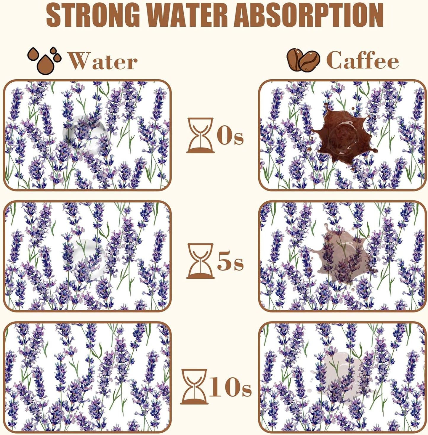 Dish Drying Mat Lavender Flowers Coffee Bar Mat for Countertop Absorbent Rubber Backed Hide Stain Dish Drainer Rack Pad Coffee Maker Espresso Machine Dining Room Decoration 15.7 x 23.6 Inch