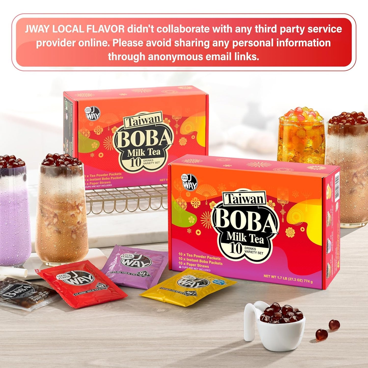 J WAY Instant Boba Bubble Pearl Variety Milk Tea Fruity Tea Kit with Authentic Brown Sugar Caramel Fruity Tapioca Boba, Ready in Under One Minute, Paper Straws Included - Gift Box - 10 Servings