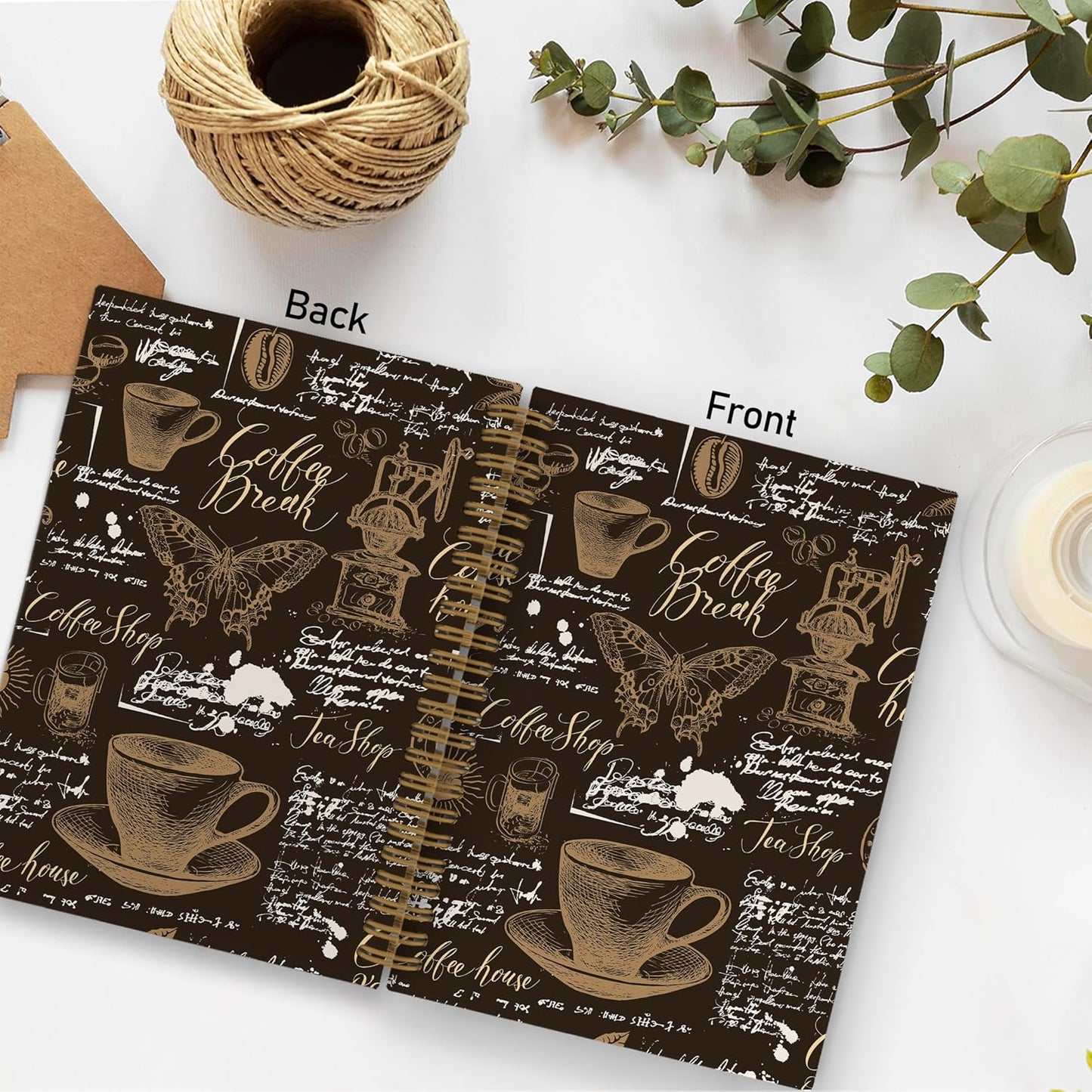 Retro Coffee Spiral Notebook, Coffee Themed Journal Notebook, Coffee Butterfly Notebooks for School Work, Coffee Tasting Office Supplies Gifts for Coffee Lovers Women Men, 5.5x8.3 Inch