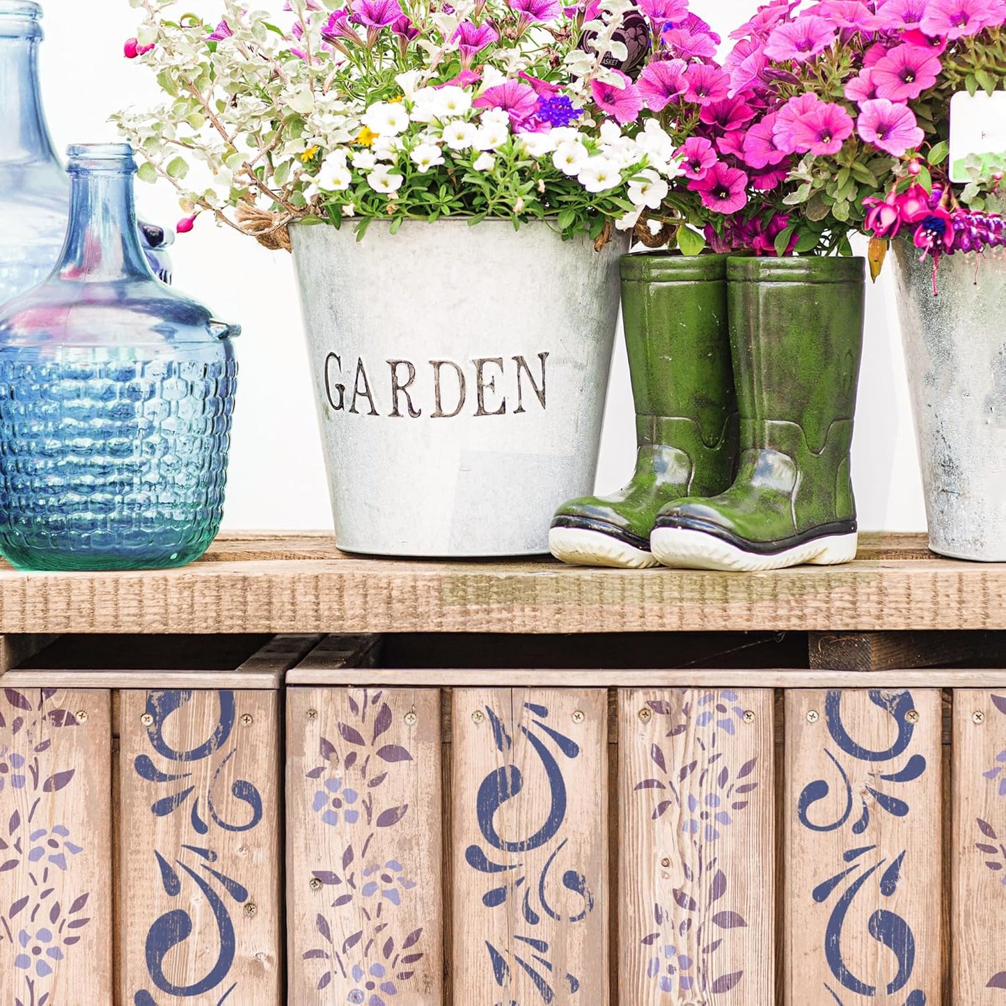 NAKLEO Painting Stencil for Crafts A4 8.3” x 11.8”, Border Flower Plant Pattern, Reusable Plastic DIY & Scrapbooking Drawing Template, Decoupage Art Home Decor, Wall Wood Fabric Furniture