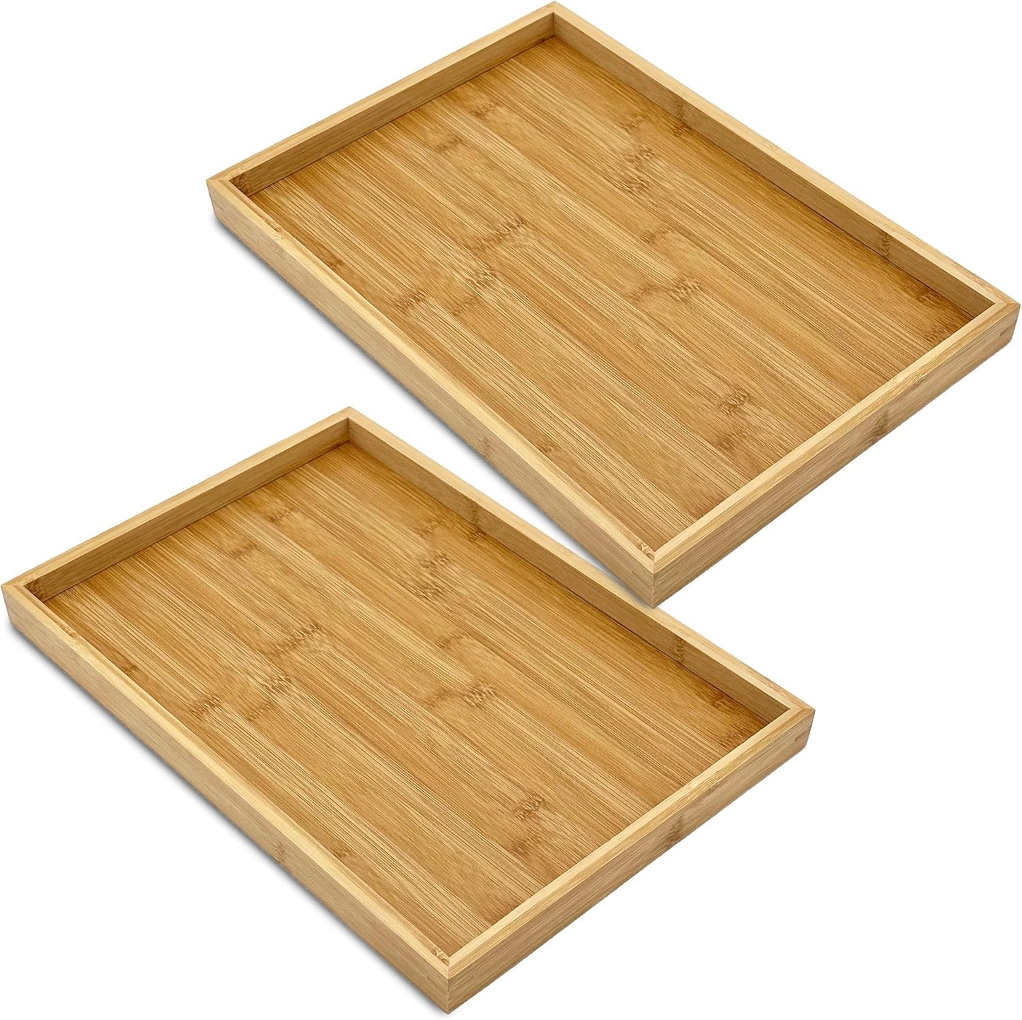 Bam & Boo (2-Pack) Natural Bamboo Rectangle Serving & Vanity Tray - for Kitchen, Bathroom, Countertop, Coffee Table (15.75" x 11" x 1.2")