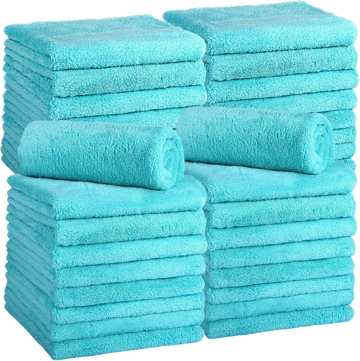 Shimeyao 30 Pcs Edgeless Microfiber Plush Towels for Cars Detailing Drying Wash Polishing Absorbent Cleaning Cloths, 500 GSM, 16 x 16 Inch(16 x 16 Inch, Teal Blue, 30 Pcs)