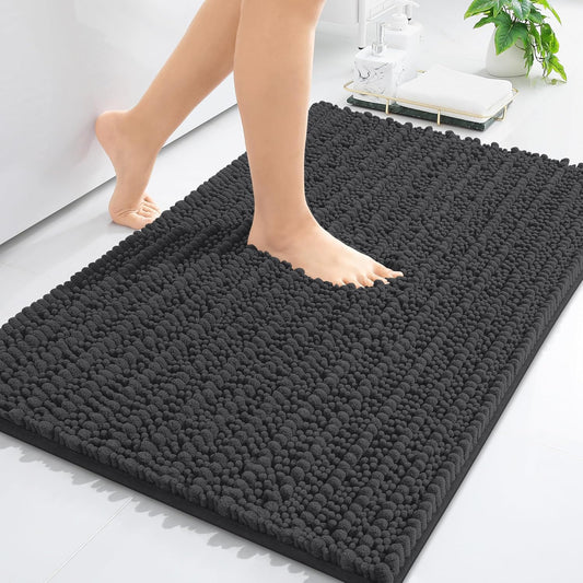 Arotive Luxury Chenille Bathroom Rug Mat, Extra Soft Thick Absorbent Shaggy Bath Rugs, Non-Slip Machine Wash Dry, Plush Bath Mats for Bathroom, Shower and Tub, 34x21, Dark Grey