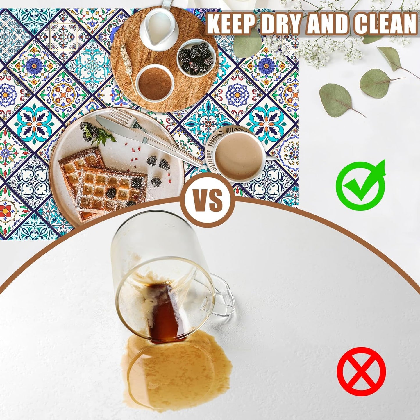 Colorful Tiles Dish Drying Mat for Kitchen Counter Coffee Mat Hide Stain Absorbent Non-Slip Rubber Backed Drying Rack Pad Espresso Machine Coffee Bar Accessories 11.8 x 19.7 Inch