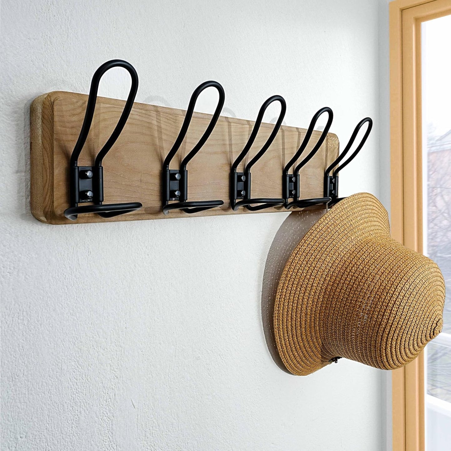 Dseap Coat Rack Wall Mounted - Heavy Duty Farmhouse Rustic Wall Coat Hanger With 5 Wire Hooks for Clothes Hat Jacket Towel, RusticWire, G25A, Weathered Brown & Black