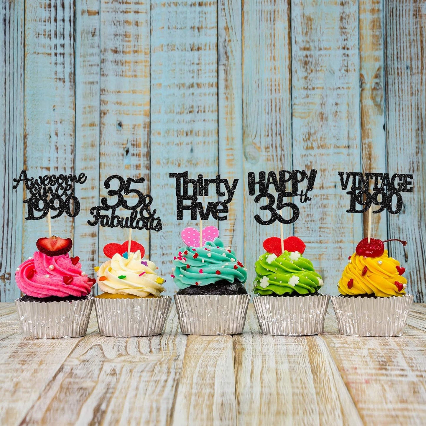 Gyufise 30 Pack Vintage 1989 Cupcake Toppers Black Glitter Thirty Five Happy 35 Cake Decorations Cheers to 35 Years Birthday Cupcake Picks 35th Birthday Anniversary Cake Decorations